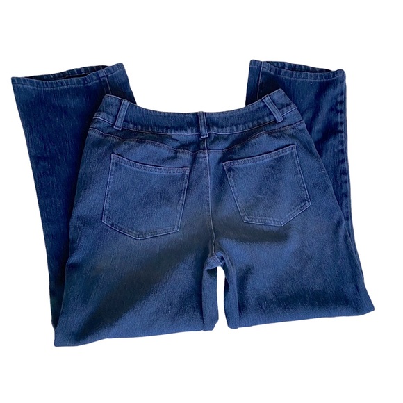 High Rise Jeans Sz 8 Short Dark Wash Stretch Comfy Denim 2 Buttons Straight Cut - Picture 6 of 6